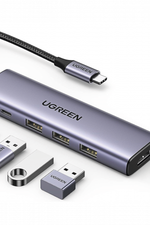 HUB USB-C (Docking Station) 5 en 1 | HDMI 2.0 4K@30Hz | 3 USB-A 3.0 (5Gbps) | USB-C PD Carga 100W | Potente Disipación de Calor | Chip de Ultima Generación | Cable de Nylon Trenzado de 25 cm | Carcasa de Aluminio.