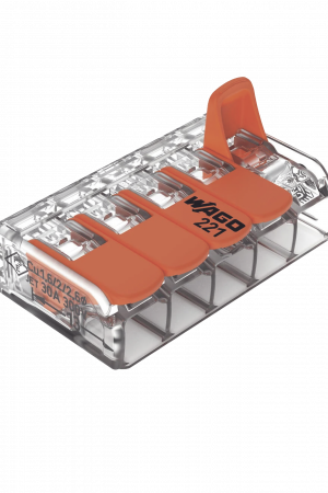Conector Eléctrico / Borna de Conexión con Palancas / 5 Puntos / 6 mm² Máximo / 30A 450V / Transparente / CAGE CLAMP® / UL-ENEC-CB