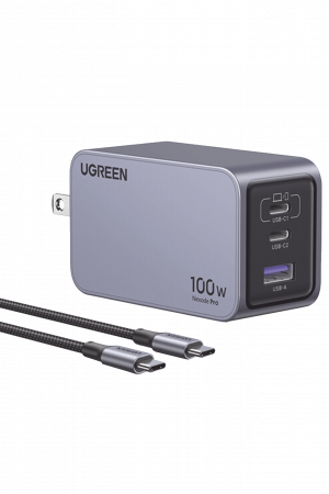 Cargador de 100W serie Nexode Pro | 3 Puertos de Carga Rápida | 2 USB-C | 1 USB-A | Tecnología GaNInfinity | PD3.1 de 100W / QC4.0 | Tecnología de Protección Térmica | Optimiza la Carga | Caja de Aluminio | Incluye Cable