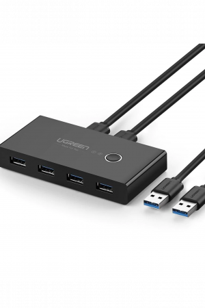 Conmutador USB para Compartir 4 Puertos USB 3.0 a 2 PC ́s | Cambio Mediante Botón | Incluye Dos Cables USB de 1.5 m | ABS | Permite que 2 Usuarios Compartan 4 Dispositivos Periféricos USB3.0, como una impresora, un escáner, etc.