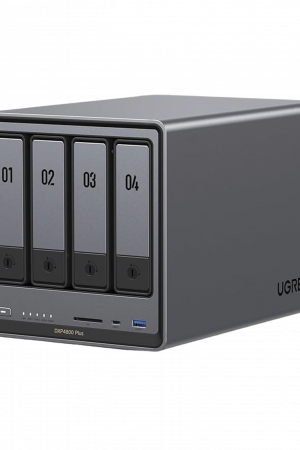 NAS UGREEN NASync DXP4800 Plus / Procesador Intel Pentium Gold 8505 5 Núcleos / 4 Bahías SATA + 2 M.2 NVMe PCIe 4.0 / 8GB DDR5 Expandible a 64GB / 10GbE + 2.5GbE / USB 3.2 Gen 2 Tipo C / HDMI 4K / Sistema Almacenamiento Conectado Red