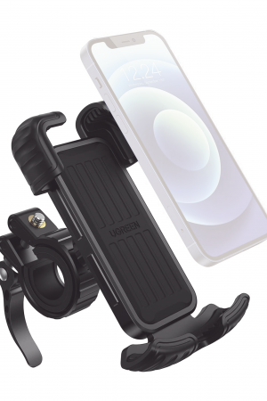 Soporte de Celular para Manillar de Motocicleta o Bicicleta / Anti Vibración / Protección de clip Antideslizante / Rotación de 360° / Bloqueo de Seguridad / Compatible con manillar de 0.6'' a 1.75'' / Soporta dispositivos de 4.6''