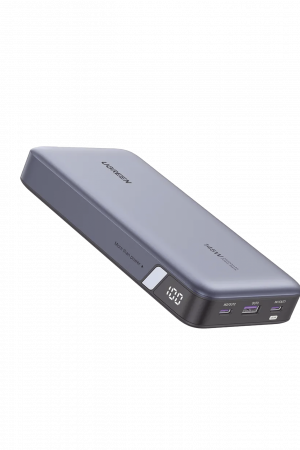 Power Bank de 25000mAh | 3 Salidas 145W Max. | USB-A + 2 USB-C | PD 3.0, QC3.0 | FCP | SCP | Pantalla Inteligente | Carcasa Ignifuga | Color Gris | Incluye Cable USB de 50cm | Carga tu Laptop de Manera Segura.