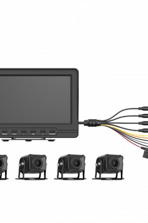 Sistema de Monitoreo Local / 4 Cámaras 1080p para Exterior (IP68) y Pantalla LCD de 7" a Color / Memoria Micro SD de 64 GB (Expandible a 512 GB) / Soporta Cambio de Cámara al Dar Reversa al Vehiculo / Accesorios de Instalación