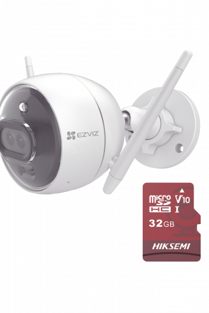 Kit de Camara WiFi y Memoria Micro SD / Incluye 1 Pieza C3X y 1 Memoria MicroSD 32GB / Audio de Dos Vías / Colores en Oscuridad / Detección Humana y de Vehículo