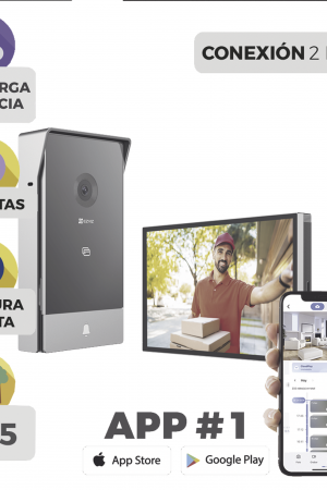 Videoportero IP Conexión a 2 Hilos / Con Monitor Wi-Fi para Interior / Frente de Calle  IP65 Uso En Exterior Debe Tener Protección / Cámara 3 Megapíxel / Llamada a la App / Apertura remota  / Apertura de 1 Puerta y un 1 Porton