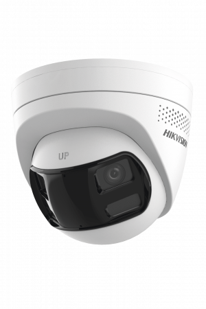 [PROTECCIÓN ACTIVA] Turret IP 6Megapixel / 2 Lentes de 2.8 mm (Imagen Panorámica 180°) / 30 mts IR / Exterior IP67 / Luz Intermitente y Alerta de Audio / Audio Bidireccional / ACUSENSE / WDR 120 dB / Micro SD