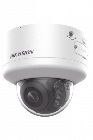 Domo IP 4 Megapixel / Lente Mot. 2.7 a 13.5 mm / Dual Light (40 mts IR + 40 mts Luz Blanca  / Exterior IP66 / IK10  / Audio y Alarma I/O / PoE+ / ONVIF / Micro SD / 4 Analíticos: AcuSense, Deteccion Facial, Conteo de Personas por Cruce y Zona