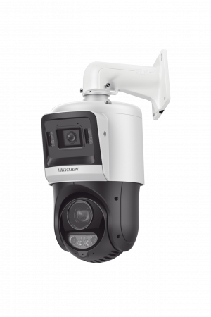 [TandemVu] Domo PTZ IP 4 Megapixel + Cámara Fija 4 Megapixel / 15X Zoom / 100 mts IR + 30 mts Luz Blanca / IP67 / ACUSENSE / PoE+ / 2 Micrófonos Integrados y Bocina / Alerta Audible y Luz Estroboscopica / Alarmas I/O / DARKFIGHTER / Micro SD