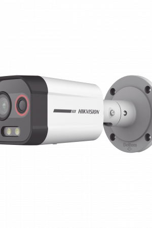 Cámara Bala IP Térmica y Óptica Biespectral / Análisis de Video (VCA) para Protección Perimetral / Clasifica Vehículo/Humano / Térmica 96 x 72 / Óptica 4 MP ColorVu / IP67 / Audio y Alarma Visual