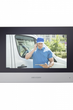 Monitor Hibrido IP WiFi Touch Screen 7" para DS-KIS303P / Vídeo en Vivo / PoE Estándar / Apertura Remota / Llamada Entre Monitores / Audio de dos vías / Policarbonato