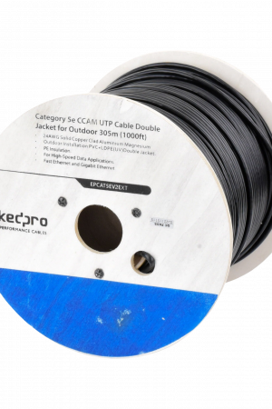 Bobina de Cable de 305 Metros (1000 Pies) Cat5e, Aleación de Cobre y Aluminio (CCA), Color Negro, Uso Intemperie, Doble Forro