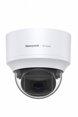 Domo IP 5 MP / Lente Mot. 7 a 22 mm / Interior / 30 mts IR / H.265 / NDAA / ONVIF / IP52 / IK10 / Detección Sabotaje / Movimiento / Rostros / Intrusión / Merodeo / Objeto Abandonado / Audio I/O / PoE / Serie 60 / Honeywell Security