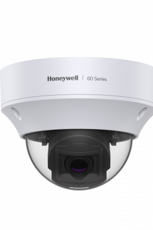 Domo IP 5 MP / Lente Mot. 2.7-13.5 mm / Exterior / 50 mts IR / H.265 / NDAA / ONVIF / IP67 / IK10 / Detección Sabotaje / Movimiento / Rostros / Intrusión / Merodeo / Objeto Abandonado / Alarmas y Audio I/O / PoE / Serie 60 Honeywell Security