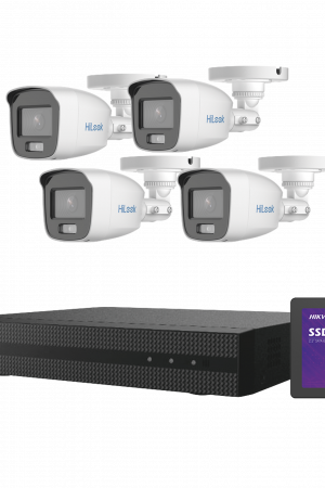 Kit TurboHD 1080p + SSD 1 TB / DVR 4 Canales / 4 Cámaras Bala ColorVu con Micrófono Integrado / Fuente de Poder / Accesorios de Instalación