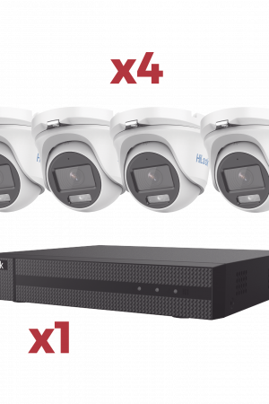 [Kit] DVR 4 Canales TurboHD + 1 Canal IP / 2 Megapixel (1080pLite) / AcuSense Lite / Audio por coaxitron / 1 Bahia de disco duro / 4 Cámaras Metalicas / 2 Megapixel tipo turret / ColorVu Lite + Microfono Integrado