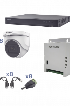 Kit TURBOHD 1080p / DVR 8 Canales / 8 Cámaras Turret (exterior 2.8 mm) / Conectores / Transceptores / Fuente de Poder Profesional hasta 15 Vcc para Larga Distancia