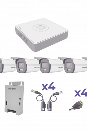 KIT COLORVU TURBOHD 1080p Lite / DVR 4 Canales / 4 Cámaras Bala (exterior 2.8 mm) / Transceptores / Conectores / Fuente de Poder Profesional