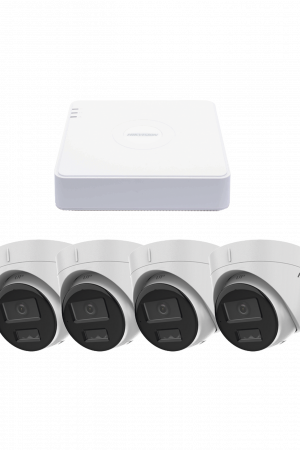 Kit IP 1080p (2 Megapixel) / NVR de 4 Canales con 4 Puertos PoE / 4 Cámaras IP Turret con Micrófono Integrado / ColorVu y ACUSENSE Lite