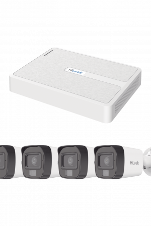 Kit IP 2 Megapixel / NVR de 8 Canales con 8 Puertos PoE / 4 Cámaras IP Bala Dual light para Exterior / Micrófono Integrado
