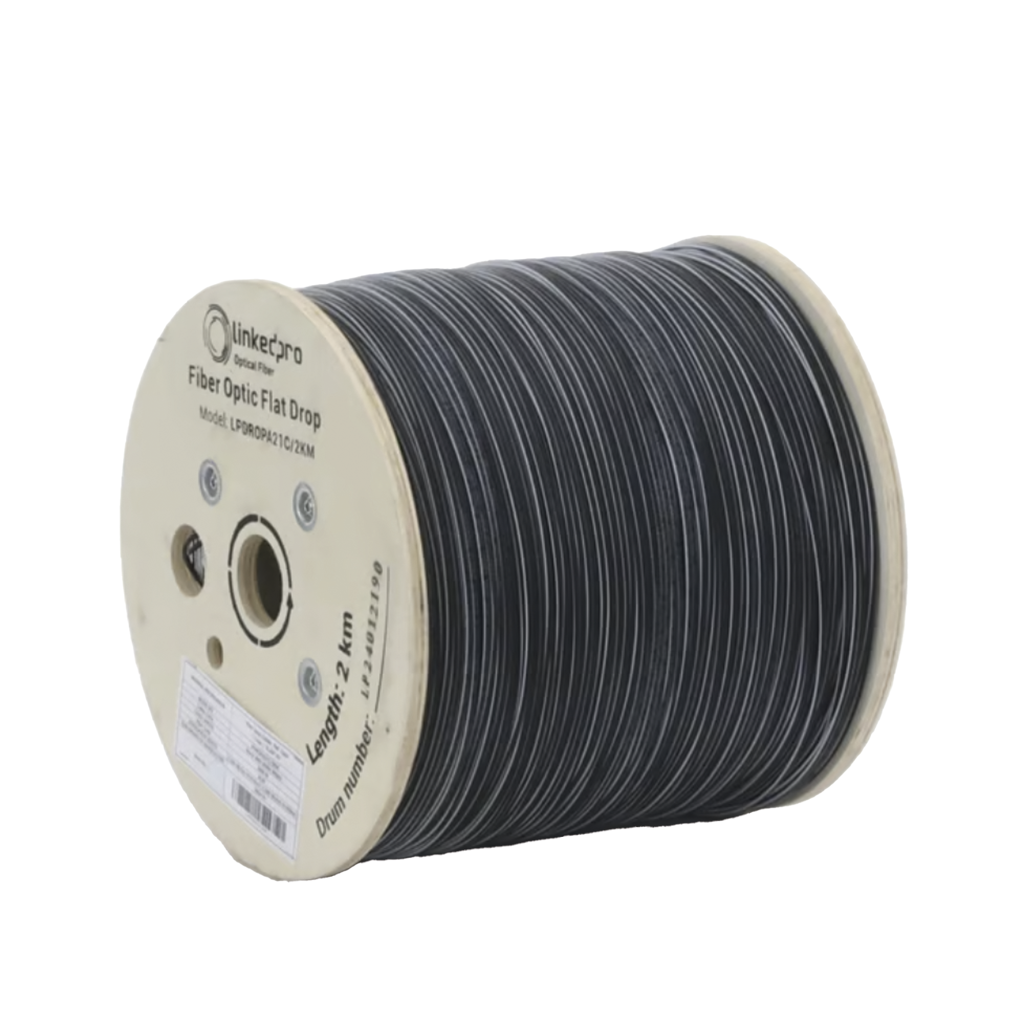 Carrete de 2 Kil?metros de Fibra ?ptica Drop Plana, Interior/Exterior G.657A2 Monomodo de 1 Hilo (Unifibra), Diel?ctrica, Forro Negro, Compatible con Conectores FASC, FASCUP, FASCLC