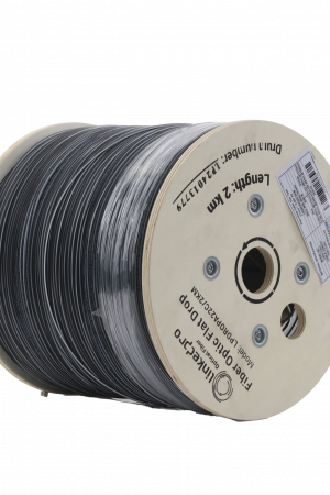 Carrete de 2 km de Fibra ?ptica Drop Plana, Interior/Exterior G.657A2 Monomodo de 2 Hilos (Bifibra), Diel?ctrica, Forro Negro, (No Soporta Conectores Mec?nicos)