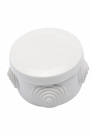 Caja Derivación-Conexión de Plástico Circular con 4 Glándulas de Goma (70 diámetro X 48 alto mm). Para Instalaciones Comerciales,  Residenciales e Industriales. Cerrado a Presión.