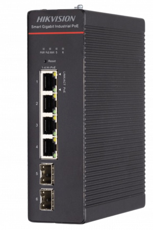 Switch Industrial / Administrable Gigabit / 4 Puertos Gigabit HiPoE (90 W) / 2 Puertos SFP / 300 W Total / 48 a 57 VCD / Ideal para Proyectos / 300 Metros de Distancia