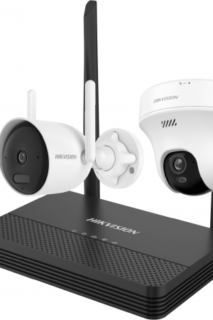 Kit IP Inalámbrico 4 Megapixel / NVS 4 Canales / 1 Cámara Bala Exterior + 1 Cámara Turret Interior con Lente 2.8 mm y Dual Light / Audio Bidireccional (Micrófono y Bocina) / Soporta Micro SD de 512 GB