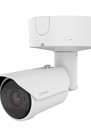 Cámara Bullet AI 8MP / Sensor 1/1.2" / Zoom Motorizado 2.25x 5.9-13.3 mm / WiseIR 60 m (196.85 ft) / Análisis Inteligente IA / IP66/IP67 / Wisenet 9 / Dual NPU / 4GB RAM
